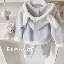 Good night KK cute autumn and winter soft rabbit ears baby zipper suit long sleeve trousers parent-child