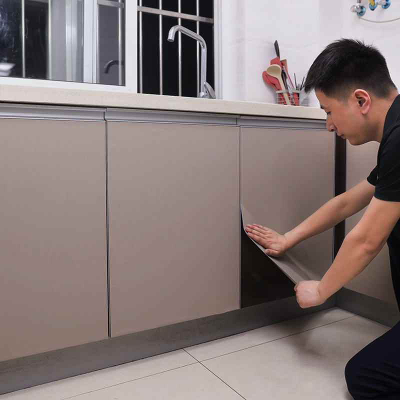 Cabinet sticker furniture refurbished kitchen waterproof and oil-proof self-adhesive thick film Cabinet stove with cabinet door solid color decoration