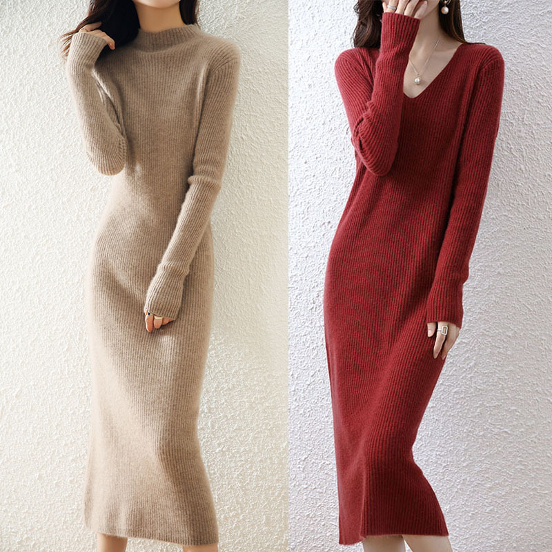 New Autumn and Winter Women's Cashmere Dress, Slim-Fitting Long Skirt, Hip-Hugging Sweater Dress, Extra-Long Knitted Long Skirt, Over-The-Knee Base Layer New Autumn and Winter Women's Cashmere Dress, Slim-Fitting Long Skirt, Hip-Hugging Sweater Dress, Extra-Long Knitted Long Skirt, Over-The-Knee Base Layer