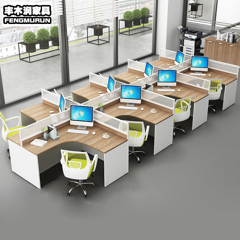 Screen desk four - person 4 staff desk, chair combination office 6 office card seat employee card card card card to computer desk