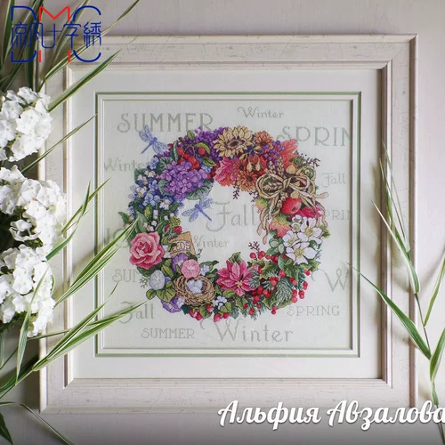 凉风 DMC Cross Emllemery Гостиная Новая спальня свежий цветок HC-090 Dim Four Seasons Цветочный кольцо печати