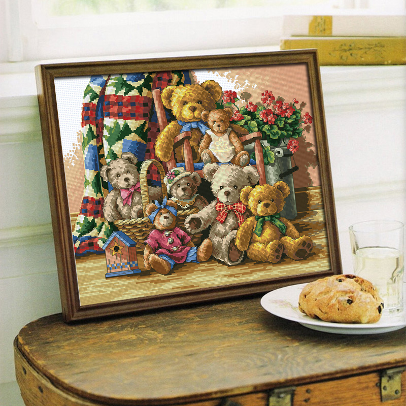 Cool breeze DMC cross stitch new living room KT-161 cartoon teddy bear of my home printing