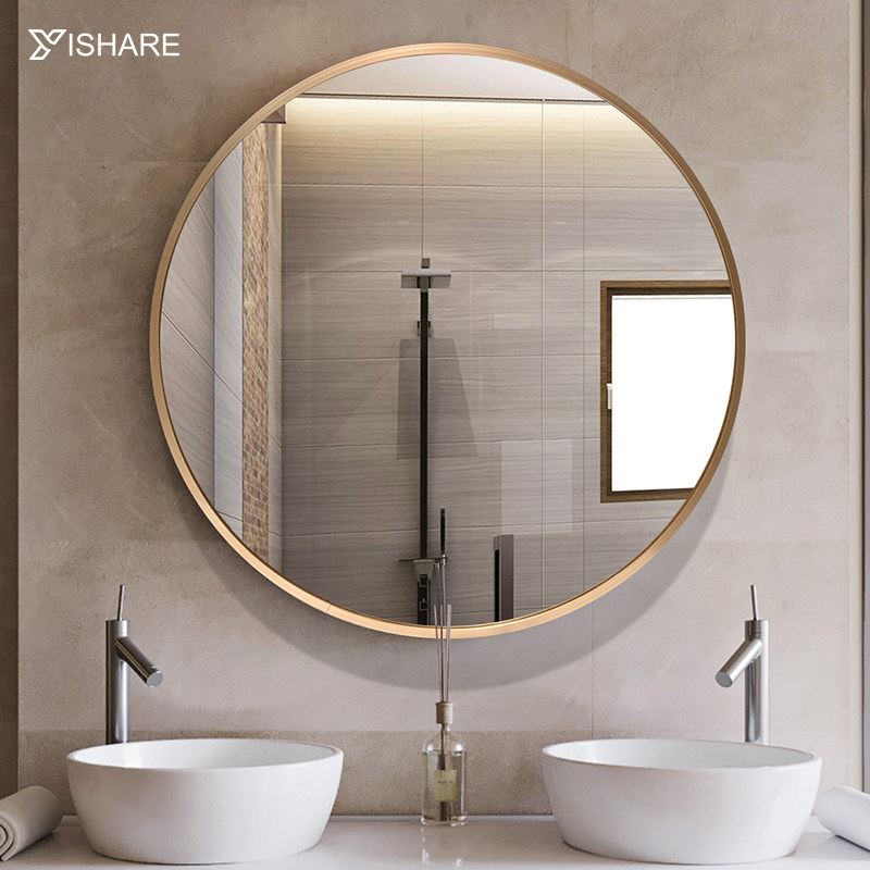 Light Extravagant Nordic Aluminum Frame Bathroom Mirror Round Makeup Room Mirror Wash Bench Makeup Mirror Hanging Wall Style With Lamp Intelligent Mirror