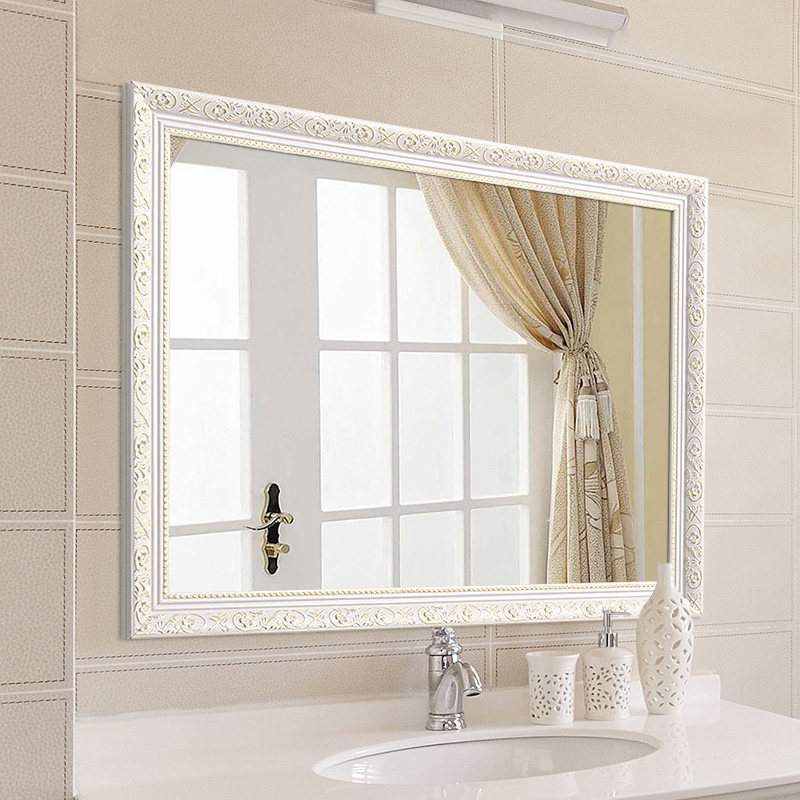 YISHARE Eurostyle Bathroom Mirror Makeup Room Mirror Wall-mounted Solid Wood Decorative Mirror Bathroom Mirror Dresser