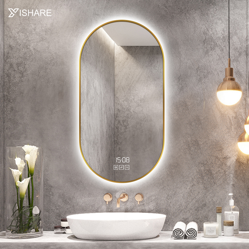 Yishare smart bathroom mirror aluminum alloy frame toilet mirror with lamp led dressing mirror hanging wall-style bathroom mirror-Taobao