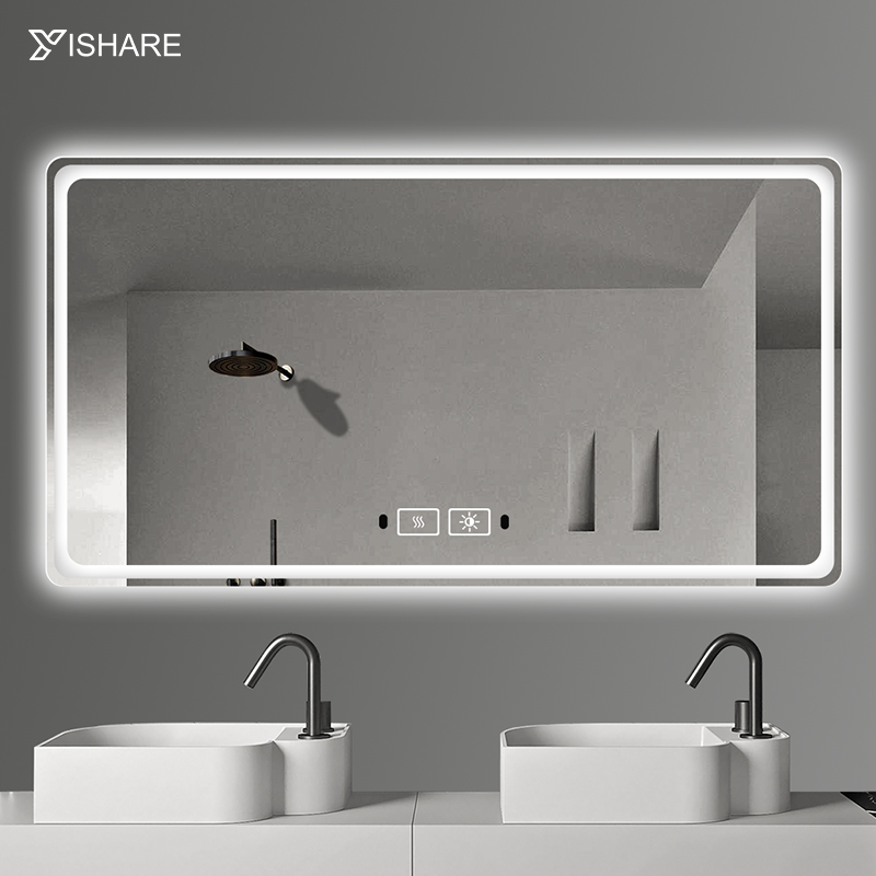 Yishare smart bathroom mirror led with light touch screen anti-fog mirror toilet wash table toilet mirror hanging wall