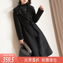 Anti-season clearance Sofisel black double-sided cashmere coat womens long autumn and winter wool thin wool coat