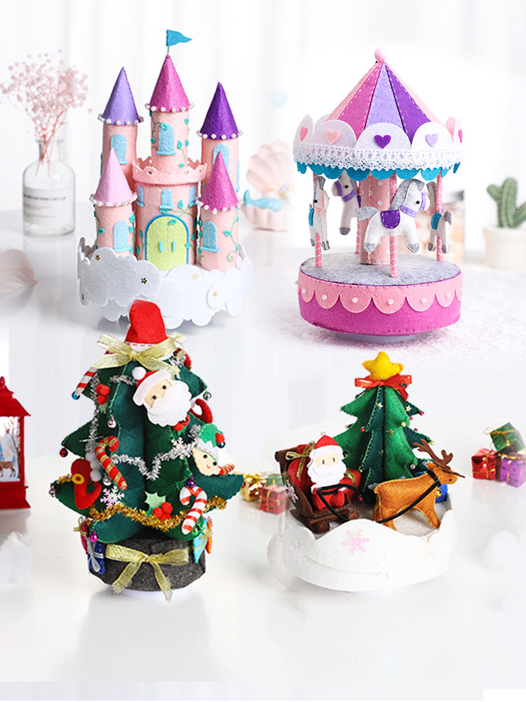 Send boyfriend birthday gift non-woven handmade diy material pack Carousel music box Music box free cutting