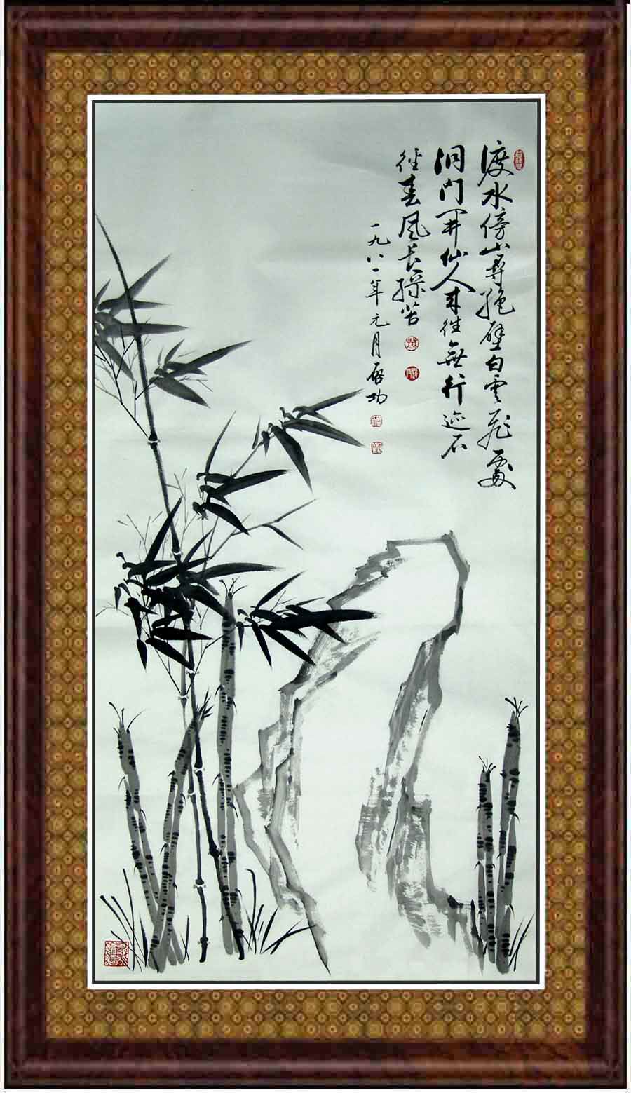 Famous calligraphy and painting Qigong China painting 4-ruler flower and bird middle hall living room office hanging drawing hand painting core bamboo stone picture