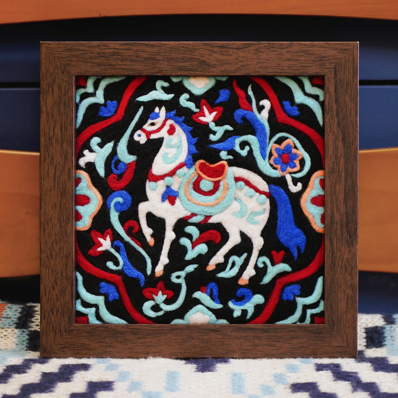 DIY Material Kit for Needle Felting Sheep Wool Felt, Year of the Horse Photo Frame Painting, Decorative Painting, Chinese Style Ornament, Handmade Gift