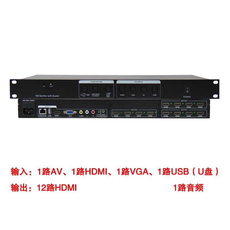 COVID-19 AV VGA HDMI USB hybrid switching distributor 1 minute 12 1 in 12 out audio separation