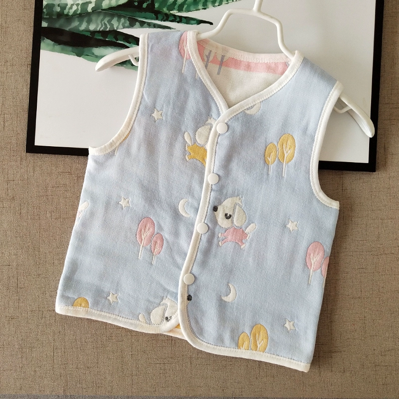 Áo vest bé gái gạc 6 lớp áo cotton cho bé gái mỏng vest bé gái vest vest xuân hè - Áo ghi lê