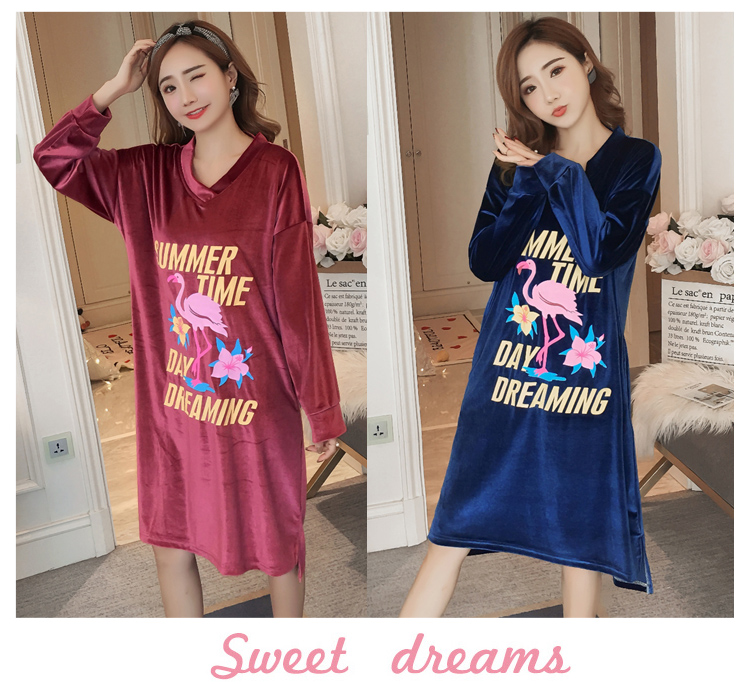 Mùa thu và mùa đông váy ngủ nữ san hô nhung đồ ngủ phụ nữ dày nhung vàng dịch vụ nhà dễ thương phim hoạt hình Hàn Quốc của chiếc váy lỏng lẻo váy thiết kế cao cấp