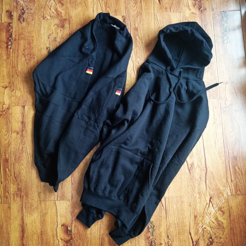 New American commercial version of German Dejun style autumn and winter plus velvet capless black men's sweater pullover with hood