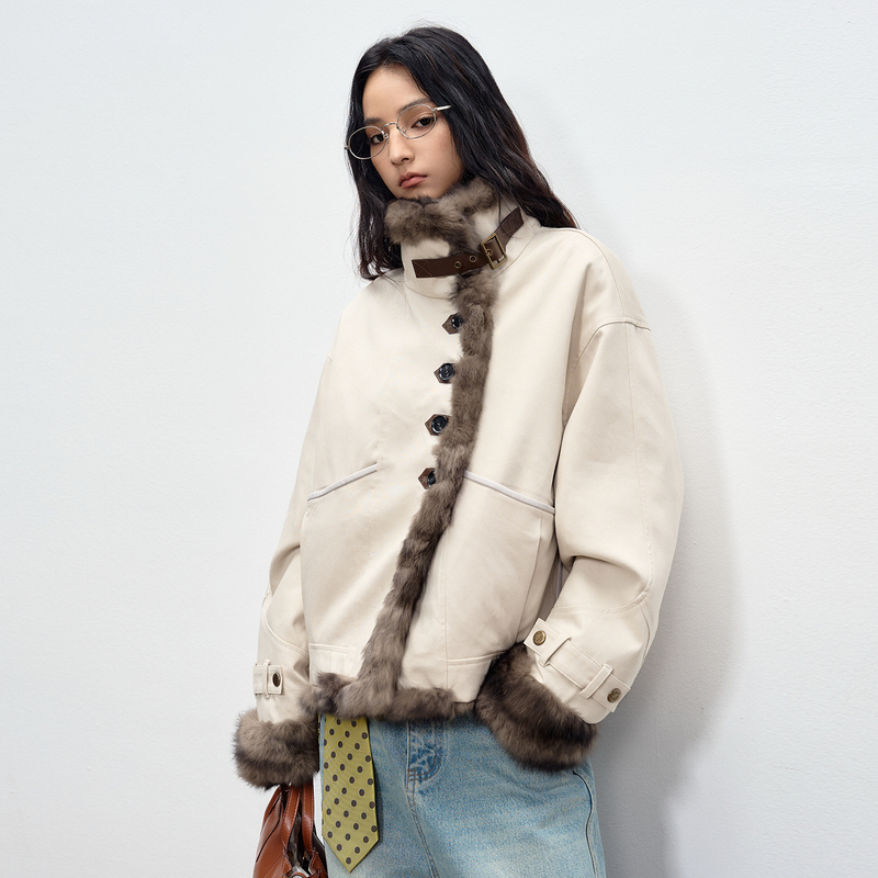 Manmona Reversible Imported Rabbit Fur Coat for Women, Short Fur Parka, 2025 New Model