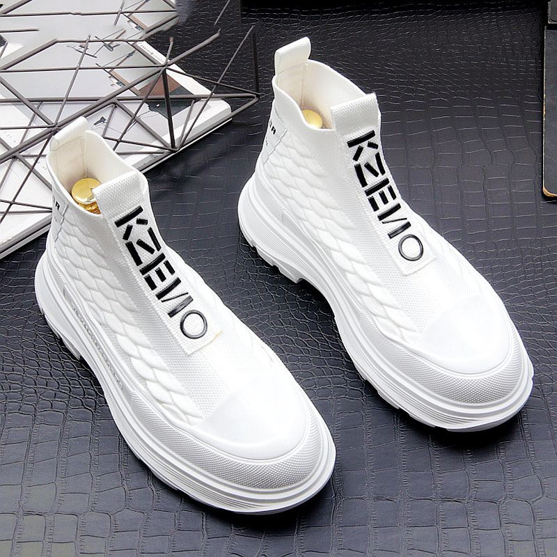 Summer flying woven mesh fish scale pattern socks shoes men's high tube muffin bottom trend small white shoes men's high tube fashion short boots