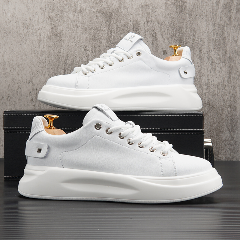 Hong Kong Autumn and Winter Suit White Shoes Men's Leather All-Match Inner Increased Thick Bottom Casual Plus Velvet White Sneakers Men - Taobao