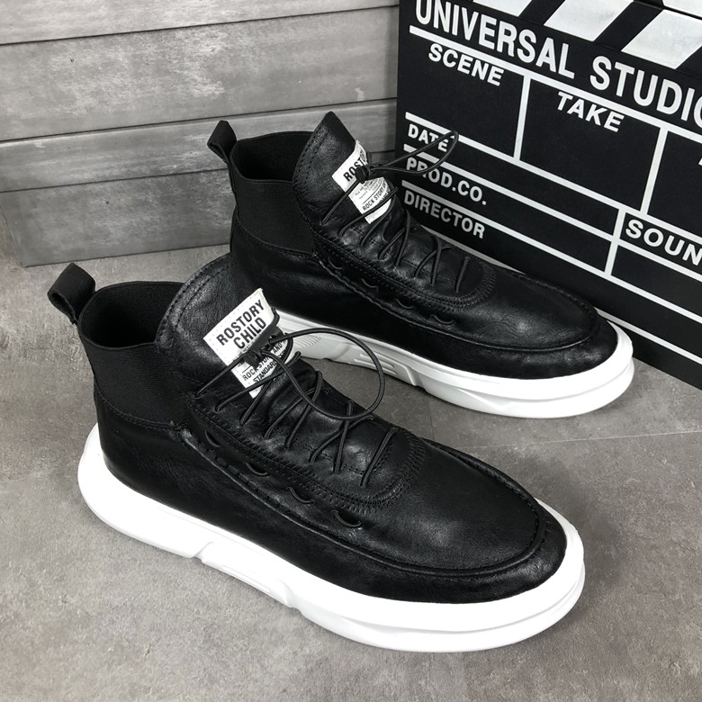 Hong Kong tide brand men's shoes spring and autumn high tube thick bottom shoes men's leather Martin boots plus velvet sports casual tide shoes