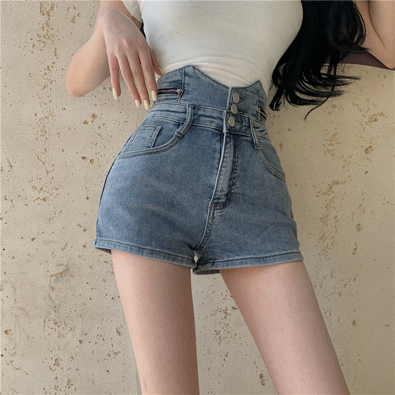 Real price! High waist cover navel wide leg hot pants slim show high breasted Jeans Shorts women