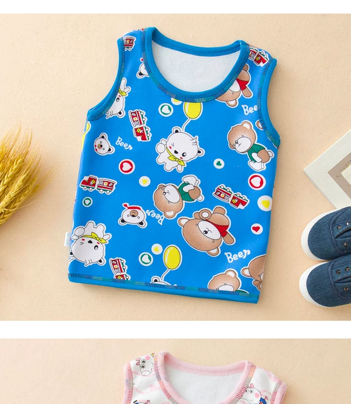 Áo vest trẻ em cotton ấm áp cho bé trai và bé gái trùm đầu cộng với áo nhung cho mùa xuân và mùa thu quần áo trẻ em mùa thu đông