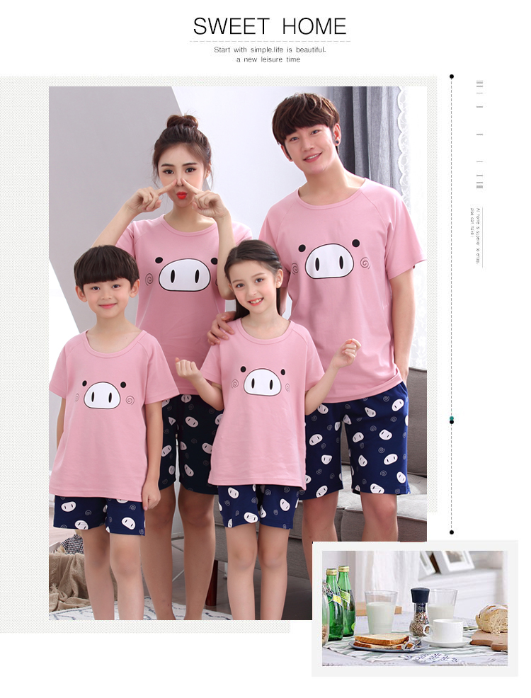 Cha mẹ và con đồ ngủ mùa hè ngắn- tay bông một gia đình ba mẹ và con đồ ngủ phim hoạt hình Hàn Quốc mẹ của phụ nữ dịch vụ nhà phù hợp với đồ ngủ nữ