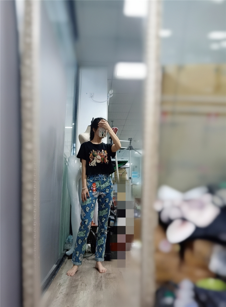 Love-owned Chauffin RTTJ62231B Women's classic trendy street blue washed pure cotton 90% jeans