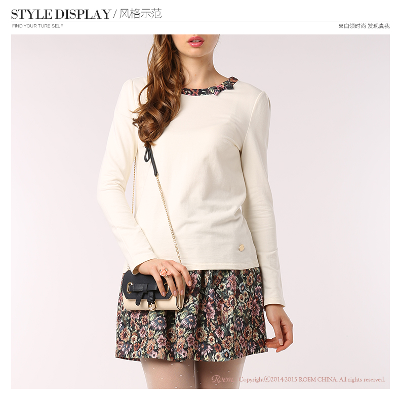 ROEM Loyeon RCLW43803M Korean version of ladies'ladies' butterfly knots splicing round neck long sleeve T-shirt