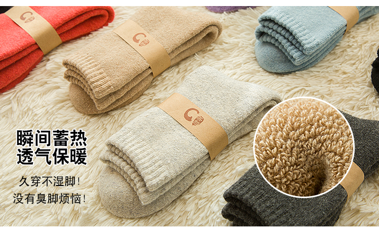 Vớ nữ mùa đông dày màu cộng với vớ nhung ống cotton cashmere vớ của phụ nữ tuyết vớ Nhật Bản để giữ ấm vớ nữ cổ ngắn