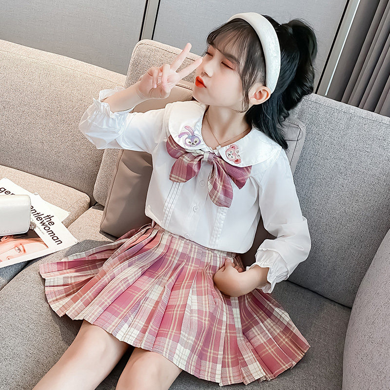 Long-sleeved spring and summer girls Japanese jk uniforms two-piece set 10 primary school students 12 years old 8 big boys and girls college school uniforms