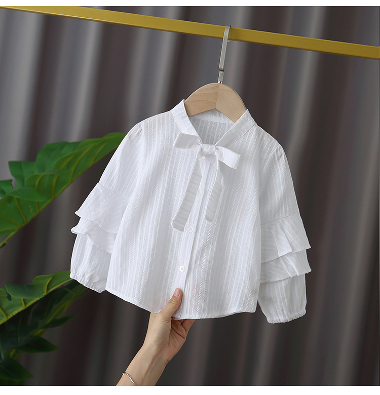 Áo sơ mi nữ tay dài cotton mỏng siêu tiên nữ nước ngoài mùa xuân và mùa thu trẻ em áo sơ mi trắng nữ công chúa chạm đáy - Áo sơ mi quần áo trẻ em
