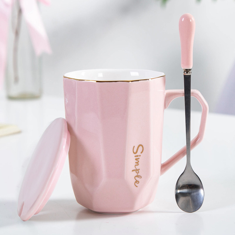 Water Cup creative mug custom coffee cup office ceramic porcelain cup Cup Cup with lid Cup household girl