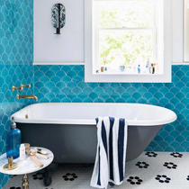 Blue tile fan-shaped fish scale brick wall brick bathroom kitchen toilet Bathroom toilet Dining room wall background wall