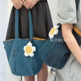 三色补丁 Вместительная и большая портативная сумка через плечо на одно плечо, джинсовый милый шоппер, в цветочек