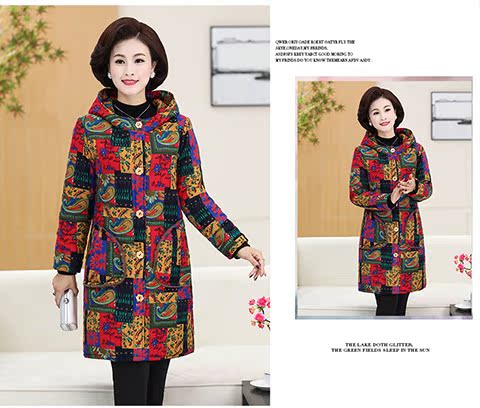 Áo khoác cotton mùa đông dày cho phụ nữ trung niên cộng với áo nhung dài trùm đầu phù hợp với bà ngoại áo khoác cotton cỡ lớn 50 tuổi đồ bộ mặc nhà cho người trung niên