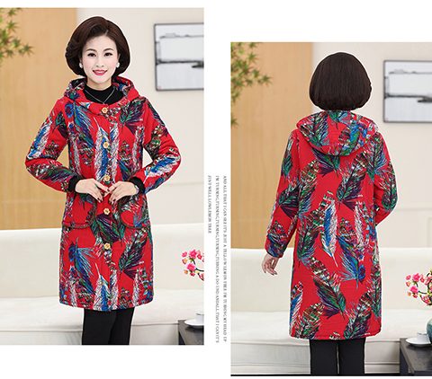Áo khoác cotton mùa đông dày cho phụ nữ trung niên cộng với áo nhung dài trùm đầu phù hợp với bà ngoại áo khoác cotton cỡ lớn 50 tuổi đồ bộ mặc nhà cho người trung niên