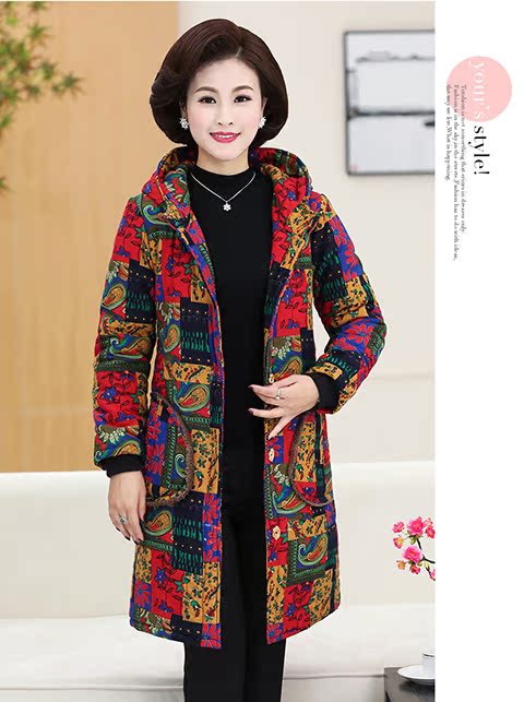 Áo khoác cotton mùa đông dày cho phụ nữ trung niên cộng với áo nhung dài trùm đầu phù hợp với bà ngoại áo khoác cotton cỡ lớn 50 tuổi đồ bộ mặc nhà cho người trung niên