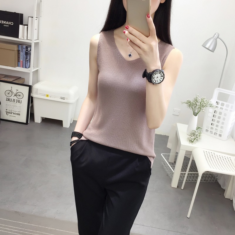 Mùa hè đen trắng nhỏ yếm nữ mặc hoang dã mặc bên trong cotton và vải lanh đan đáy áo sơ mi không tay quần áo nữ đẹp