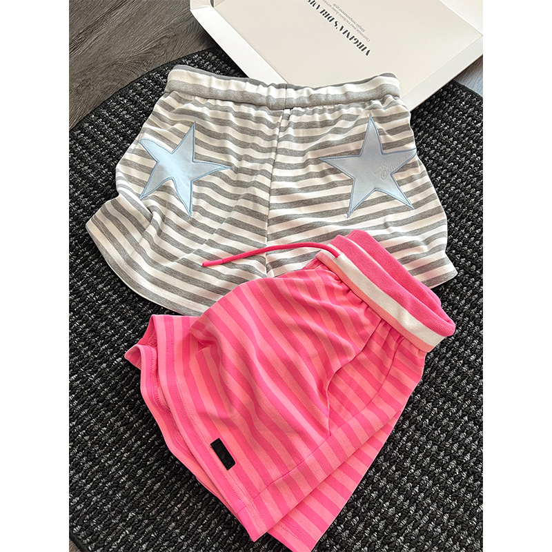 Sweet and Spicy Striped Star Pajama Shorts for Women, New Summer High-Waisted Drawstring Shorts, Versatile and Comfortable Home Pants That Can Be Worn Outside