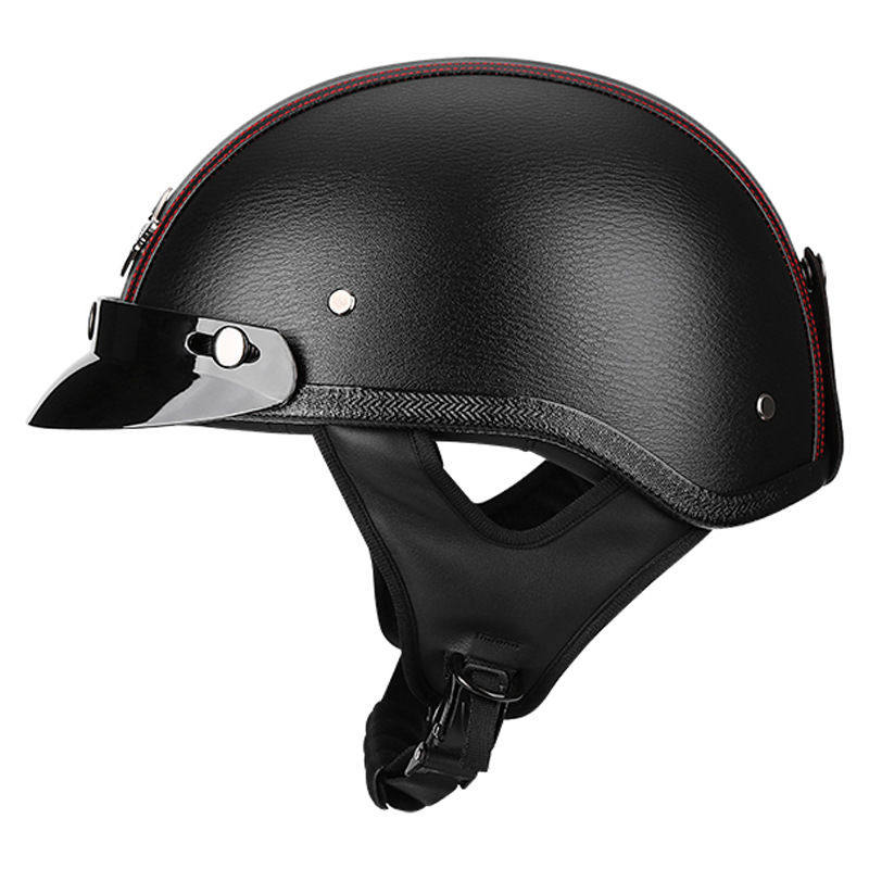 Electric car safety helmet male and female light season warm safety helmet retro Harley small leather armor half helmet grey
