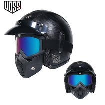 Vintage Harley helmet personality mens and womens leather helmet motorcycle helmet 3 4 helmet Electric motorcycle running helmet Half helmet four seasons