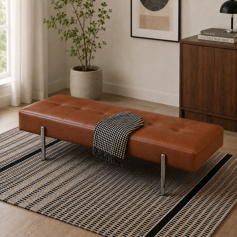 Luxury Stainless Steel Shoe-Changing Bench for Home Entrance, Minimalist Sofa Bench, Carbon Steel Fitting Room Sofa, Bed End Bench