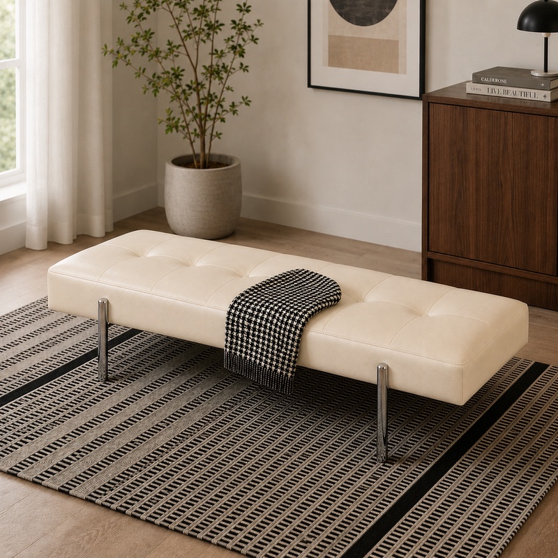 Light Luxury Shoe-Changing Bench for Home Entrance, Stainless Steel Long Bench, Minimalist Sofa Bench, Carbon Steel Fitting Room Sofa, Bed End Bench
