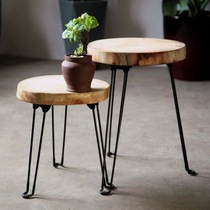 New solid wood round table top log small tea table minimalist furniture folding magazine table folk art flower tea table