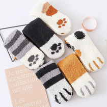 Just new plush socks children Winter coral velvet socks thickened warm autumn winter floor socks home cat claw socks sleep socks