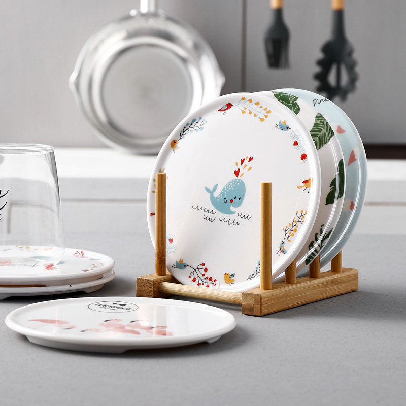 6 pieces Nordic melamine insulation mat dining table anti-iron mat home imitation porcelain bowl mat plate pad waterproof coaster pot pad