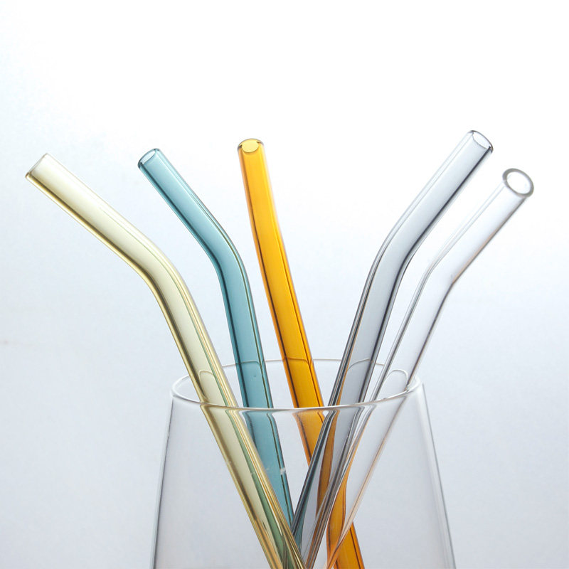 ins wind glass straw high boron silicon heat resistant glass bending straw color transparent juice drinking tube stirring straight straw