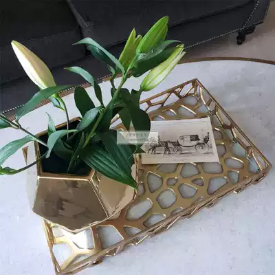 Living room coffee table ornaments European light luxury wrought iron hollow rectangular porch table soft decoration tea tray