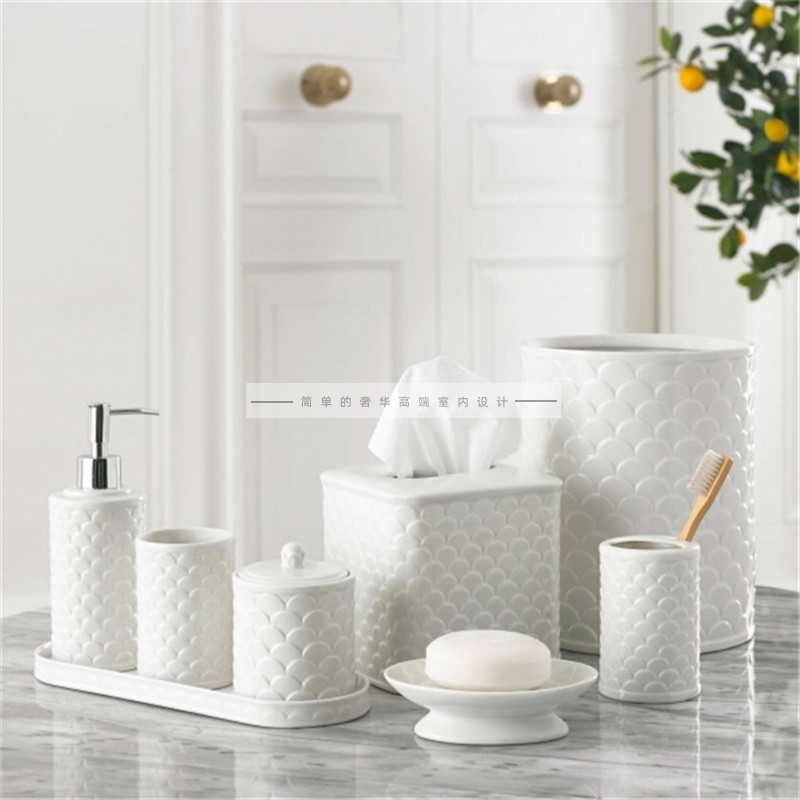 (Simple luxury)SCALA mermaid scales Elegant pure white porcelain bathroom bathroom wash storage items
