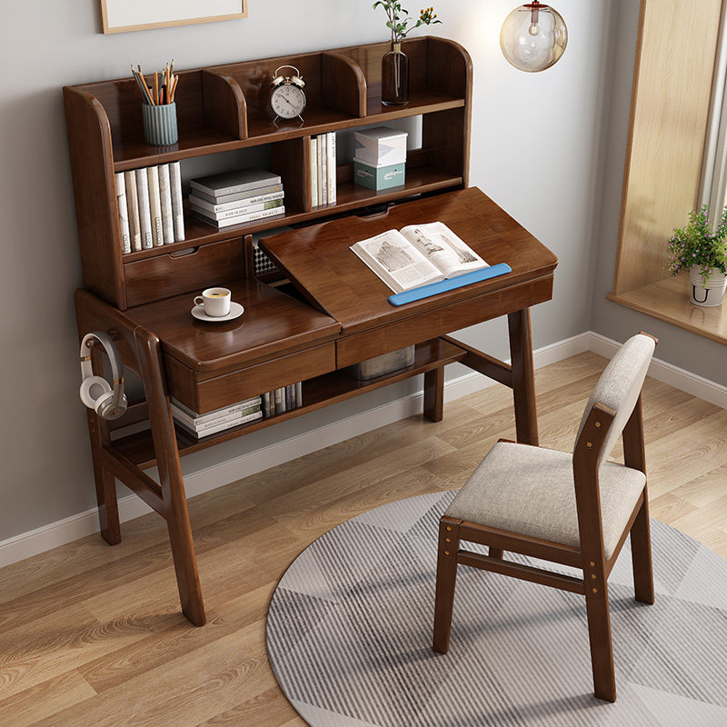 Children's study desk primary school desk solid wood household desk chair set can lift desk and chair bookshelf combination