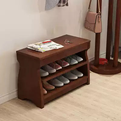All solid wood shoe bench home door flap storage stool shoe cabinet type storage can sit on Chinese porch shoes bench